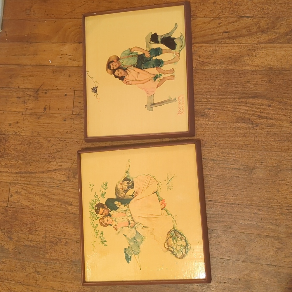 Lot of 2 Norman Rockwell Wood Framed Plaques